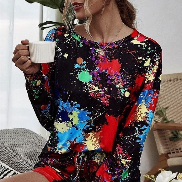 NWT Black Multi Color Two Piece Pajama Set - Picture 3 of 6